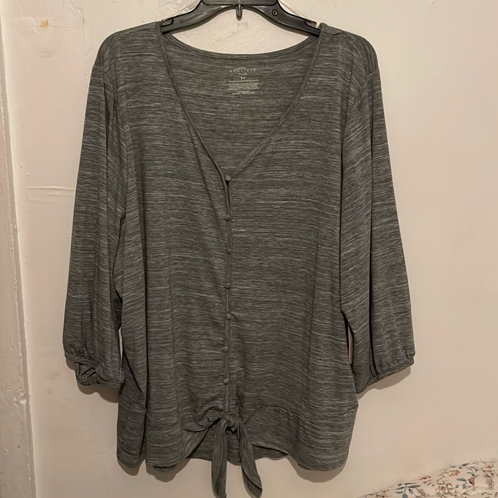 Brand new never worn long sleeve grey heather blouse .